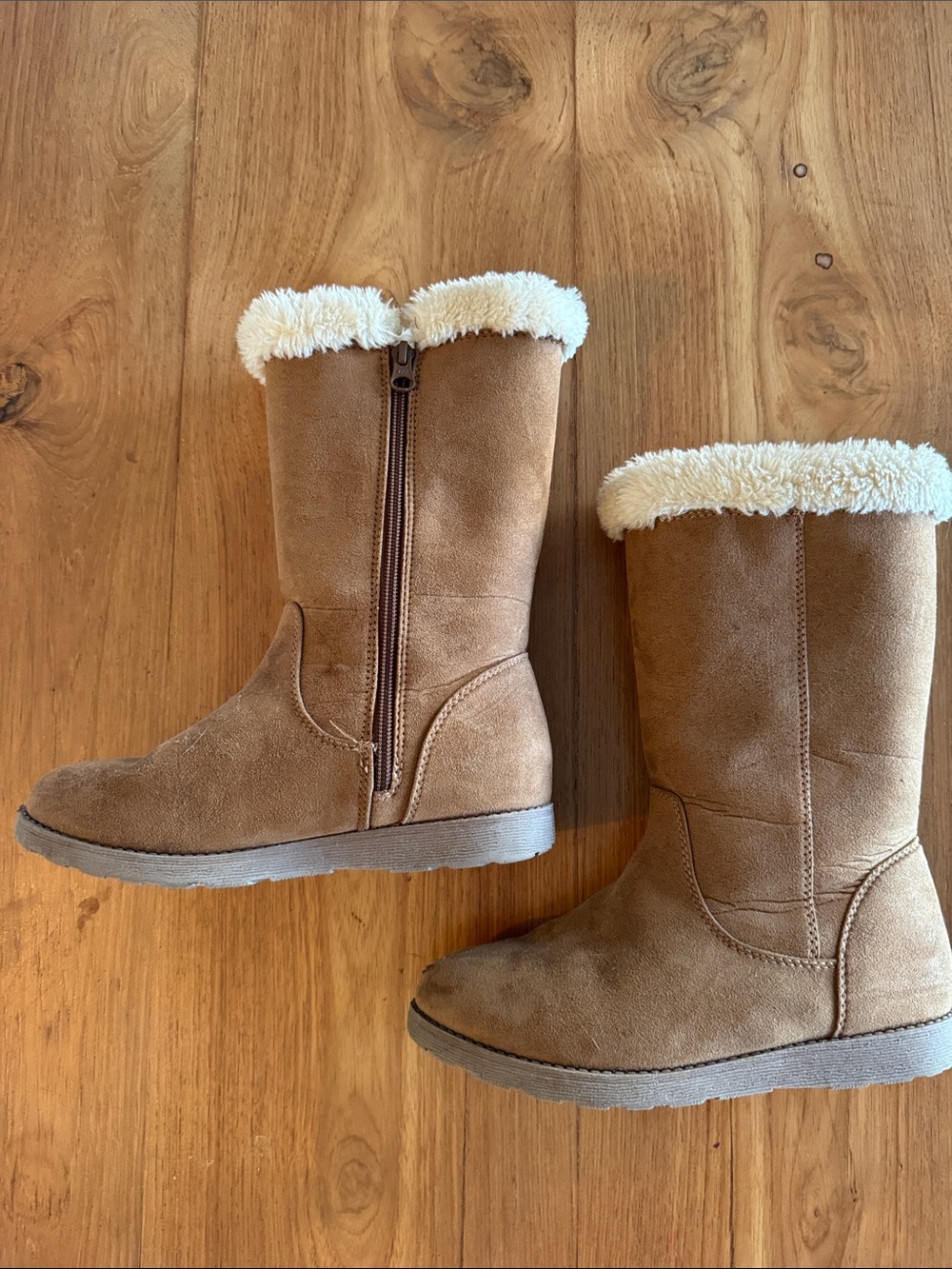 Cat & Jack Tan Faux-Suede Kids Boots with Cream Sherpa Cuff